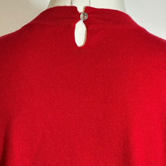 Liz Claiborne Red Cabaret Balloon Sleeve Embellished Neck Sweater Womens Medium - Picture 8 of 11